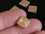 KZ-228 Thai karen hill tribe handmade silver 2 rose gold vermeil medium line printed square bead