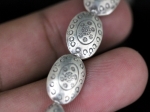 KT-002 thai karen hill tribe silver 2 fancy print oval puffy bead