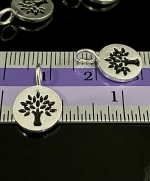 2KH-016 Thai karen hill tribe silver 4 tree print round disc charm 10mm.