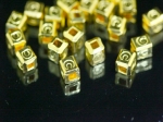KG-260 Thai karen hill tribe silver 8 gold vermeil fancy print cube bead