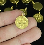 KG-617 Thai karen hill tribes handmade silver 2 gold vermeil round disc flower print charm