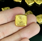 KG-142 Thai karen hill tribe silver 2 gold vermeil medium line printed square bead