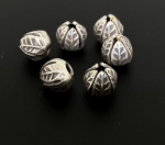 KE-001 Thai karen hill tribe silver 6 leaf print bead