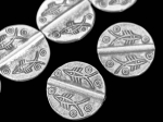 KB-007 Thai karen hill tribe silver 4 fish print fancy round bead