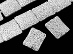 KF-006 thai karen hill tribe handmade silver 4 daisy print fancy rectangle puffed bead