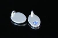 8KH-134 thai karen hill tribe silver 1 pebble charm open jump ring with swarovski crystal birthstone(Sep:Sapphire)