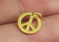 KG-522 24K gold vermeil thai karen hill tribes handmade silver 2 peace sign charm 10.0 mm.