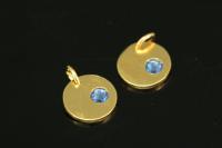 KG-587 thai karen hill tribe silver 1 gold vermeil round disc charm open jump ring with swarovski crystal birthstone(Sep:Sapphire)