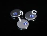 8KH-122 thai karen hill tribe silver 1 round disc charm open jump ring with swarovski crystal birthstone(Sep:Sapphire)