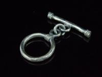 8KH-028 Thai karen hill tribe handmade silver 3 black&white plain round toggle