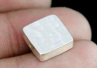 KV-058 Thai karen hill tribe handmade silver 2 hammered cylinder square shaped bead