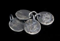 8KH-090 Thai karen hill tribe handmade silver 4 oxidize printed lotus disc charm 10.0 mm.