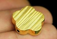 KG-061 Thai karen hill tribe silver 1 gold vermeil line hammered scratch cylinder flower shaped bead