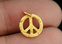 KG-553 Thai karen hill tribes handmade silver 6 gold vermeil rough stone texture peace sign charm