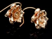 KZ-200 Thai karen hill tribes handmade 24K rose gold vermeil over silver pair rose flower earring 