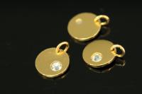 KG-582 thai karen hill tribe silver 1 gold vermeil round disc charm open jump ring with swarovski crystal birthstone(Apr:Crystal)