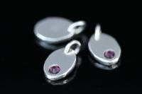 8KH-127hai karen hill tribe silver 1 pebble charm open jump ring with swarovski crystal birthstone(Feb:Amethyst)