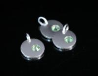 8KH-121 thai karen hill tribe silver 1 round disc charm open jump ring with swarovski crystal birthstone(Aug:Peridot)