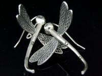 6KH-021 Thai karen hill tribe hanamade silver black & black large pair dragonfly earring 