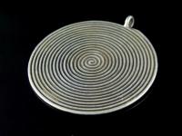 3KH-066 Thai karen hill tribe handmade silver 1 swirl wire print round charm