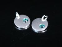 8KH-118 thai karen hill tribe silver 1 round disc charm open jump ring with swarovski crystal birthstone(May:Emerald)