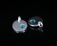8KH-125 thai karen hill tribe silver 1 round disc charm open jump ring with swarovski crystal birthstone(Dec:Blue Zircon)