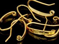 KG-517 Thai karen hill tribes handmade 24K gold vermeil over silver pair long hammered earring hook