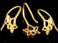 KG-514 Thai karen hill tribes handmade 24K gold vermeil over silver pair lotus diecut earring hook