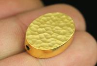 KG-041 Thai karen hill tribe silver 2 gold vermeil hammered cylinder oval shaped bead