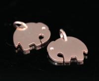 KZ-253  thai karen hill tribe handemade silver white 6 rose gold vermeil plain diecut small elephant shape charm