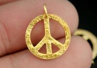 KG-554 Thai karen hill tribes handmade silver 4 gold vermeil rough stone texture peace sign charm