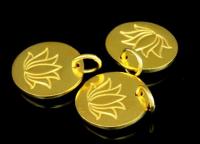 KG-527 Thai karen hill tribe handmade silver 2 gold vermeil printed lotus disc charm