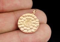 KZ-236 Thai karen hill tribe handmade silver 2 rose gold vermeil medium hammered om sign disc charm