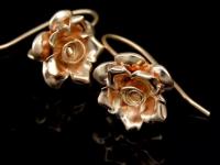 KZ-200 Thai karen hill tribes handmade 24K rose gold vermeil over silver pair rose flower earring 