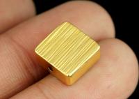 KG-568 Thai karen hill tribe silver 2 gold vermeil line hammered scratch cylinder square shaped bead