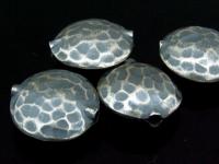 KU-010 Thai karen hill tribe handmade silver 1 black & white ( oxidized ) hammered round puffed bead 