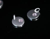 8KH-119 thai karen hill tribe silver 1 round disc charm open jump ring with swarovski crystal birthstone(Jun:Light Amethyst)
