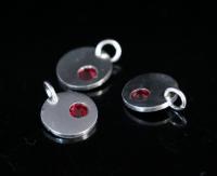 8KH-114thai karen hill tribe silver 1 round disc charm open jump ring with swarovski crystal birthstone(Jan:Siam ruby)