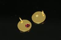 KG-579 thai karen hill tribe silver 1 gold vermeil round disc charm open jump ring with swarovski crystal birthstone(Jan:Siam ruby)