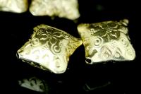 KG-629 Thai karen hill tribe silver 1 gold vermeil fancy square puffy bead