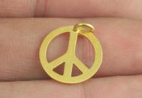 KG-523 24K gold vermeil thai karen hill tribes handmade silver 2 peace sign charm 14.0 mm.