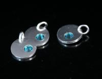8KH-125 thai karen hill tribe silver 1 round disc charm open jump ring with swarovski crystal birthstone(Dec:Blue Zircon)