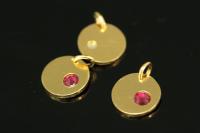 KG-585 thai karen hill tribe silver 1 gold vermeil round disc charm open jump ring with swarovski crystal birthstone(Jul:Ruby)