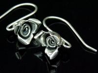 6KH-016 Thai karen hill tribe hanamade silver black & black piar rose flower earring 