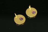 KG-580 thai karen hill tribe silver 1 gold vermeil round disc charm open jump ring with swarovski crystal birthstone(Feb:Amethyst)