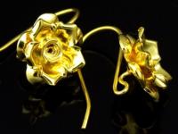 KG-495 Thai karen hill tribes handmade 24K gold vermeil over silver pair wild flower rose earring 