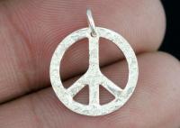 7KH-100 Thai karen hill silver 2 rough stone texture peace sign charm
