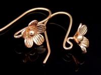 KZ-196 Thai karen hill tribes handmade 24K rose gold vermeil over silver pair wild flower earring 