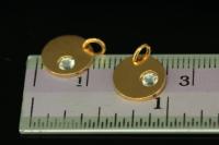 KG-582 thai karen hill tribe silver 1 gold vermeil round disc charm open jump ring with swarovski crystal birthstone(Apr:Crystal)