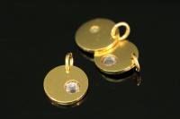 KG-584 thai karen hill tribe silver 1 gold vermeil round disc charm open jump ring with swarovski crystal birthstone(Jun:Light Amethyst)